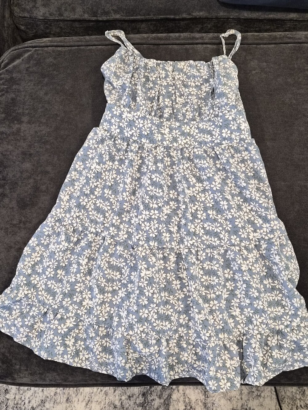 Girls' Light Blue Floral Sundress with Ruffle Hem